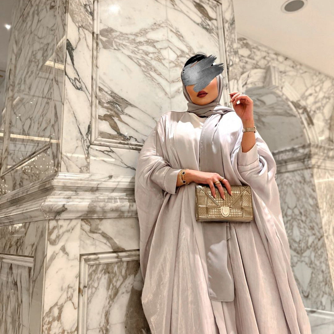 Muslim Bright Silk Satin Batwing Sleeve Robe