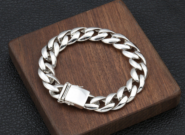 S925 Sterling Silver Fashion Ornament Personality Thick Type Korean Style Simple Glossy Bracelet