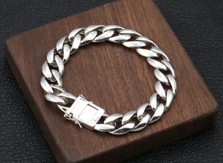 S925 Sterling Silver Fashion Ornament Personality Thick Type Korean Style Simple Glossy Bracelet