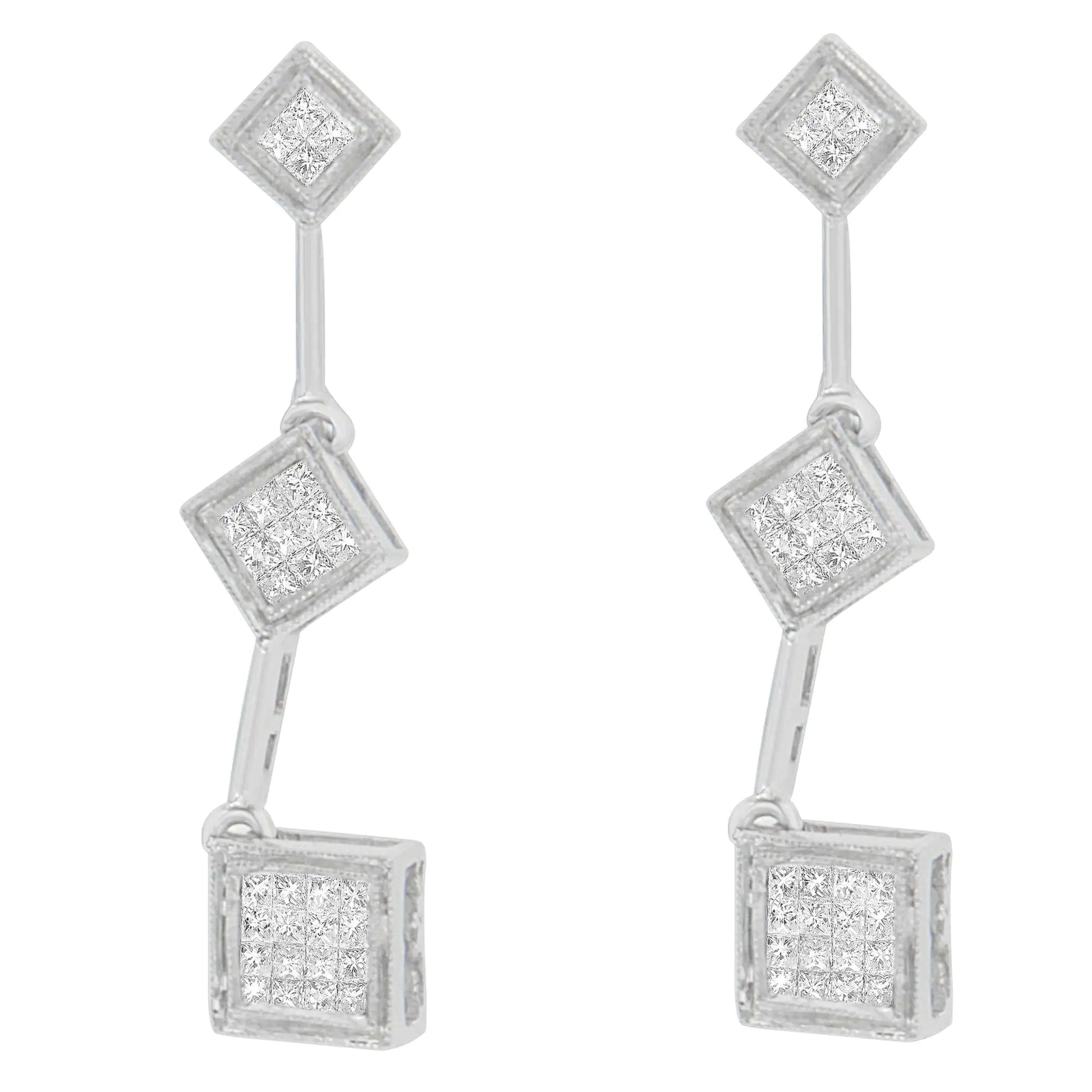 14K White Gold 5/8 cttw Princess Cut Diamond Earrings (H-I, SI1-SI2)