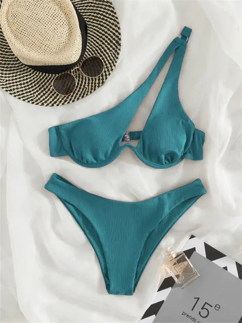 Solid Ribbed Bikini Set Chic