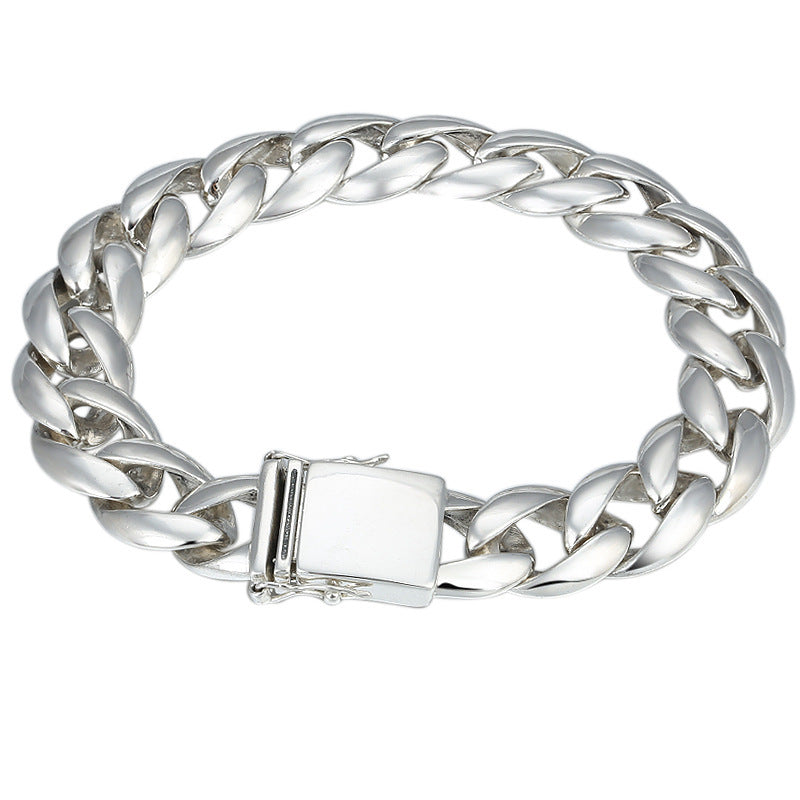 S925 Sterling Silver Fashion Ornament Personality Thick Type Korean Style Simple Glossy Bracelet