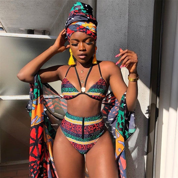Traje de baño dividido con estampado negro africano 
