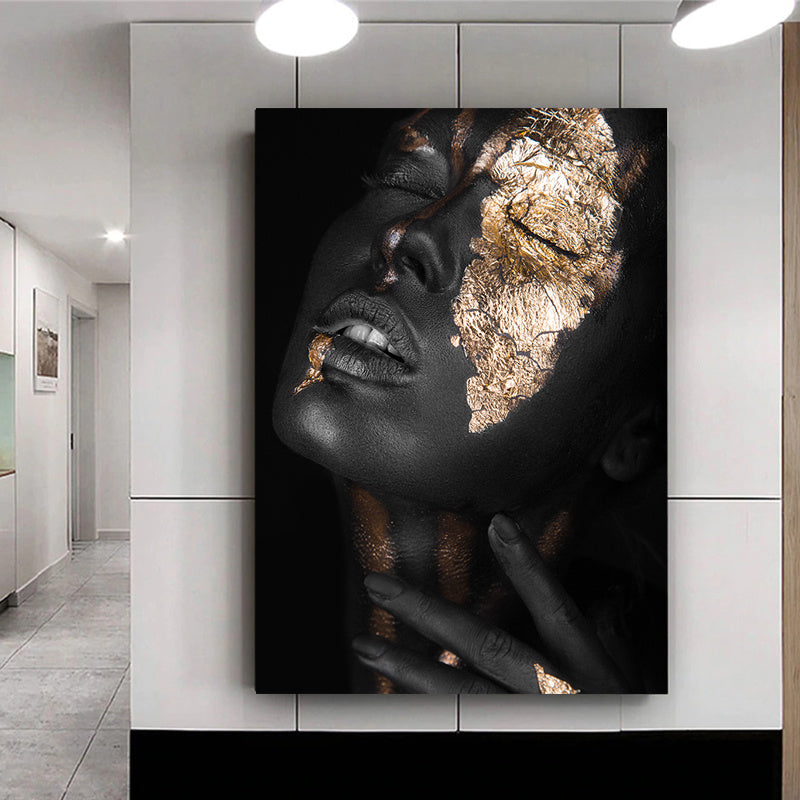 Gold black African woman decorative painting