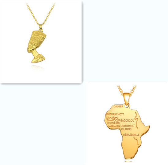 Fashion Vintage Black Silver Gold Color Stainless steel Africa Map