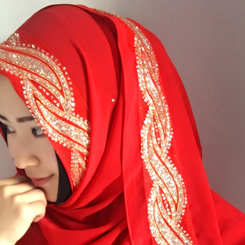 Muslim Chiffon sprinkled gold long scarf