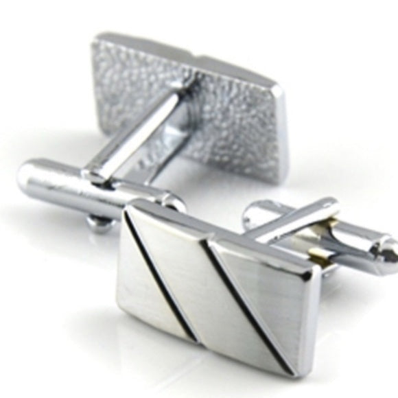 Men's Business Silver Diagonal Cufflinks