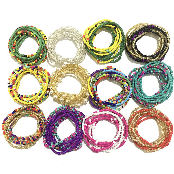 Multi-layer Handmade Color Bead Beach Waist Chain Two-piece Set