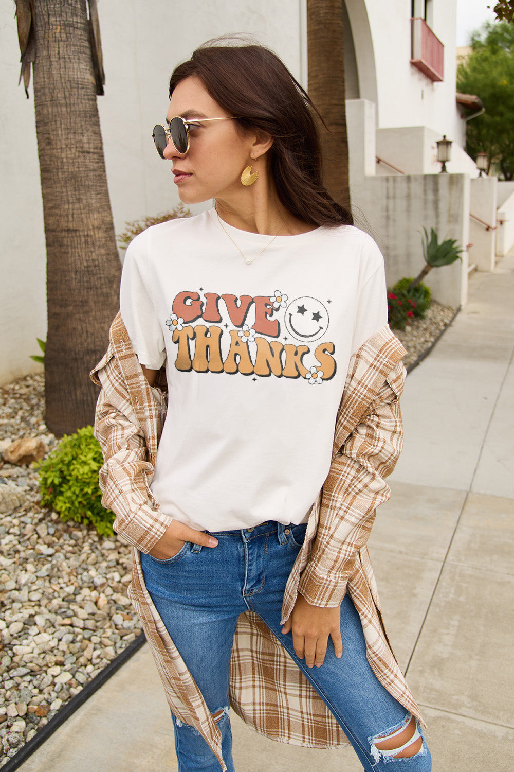 Simply Love Full Size GIVE THANKS Short Sleeve T-Shirt