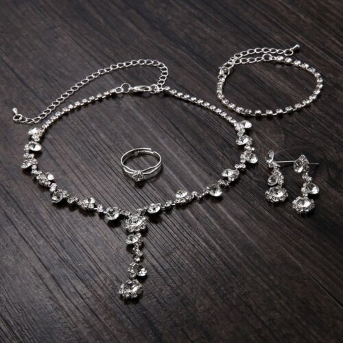 Silver Color Tone Crystal Tennis African Jewelry Set Earri Ng