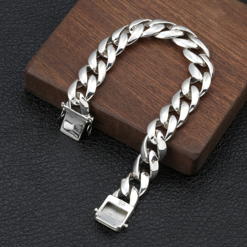 S925 Sterling Silver Fashion Ornament Personality Thick Type Korean Style Simple Glossy Bracelet