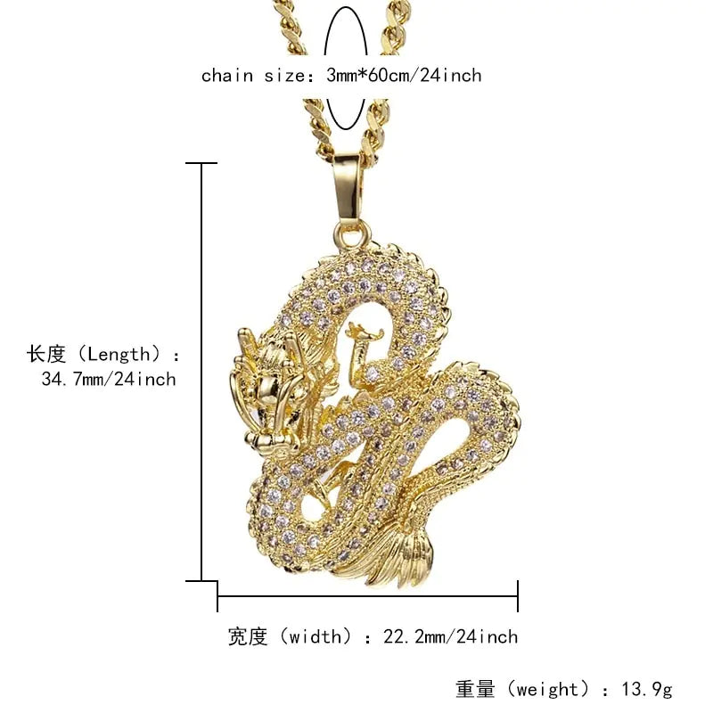 Luxury Gold Color Zircon Dragon Necklace