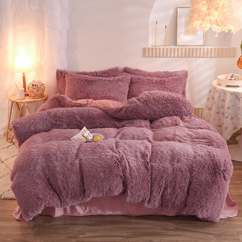 Luxury Thick Fleece Duvet Cover Queen King Winter Warm Bed Quilt Cover Pillowcase Fluffy Plush Shaggy Bedclothes Bedding Set Winter Body Keep Warm