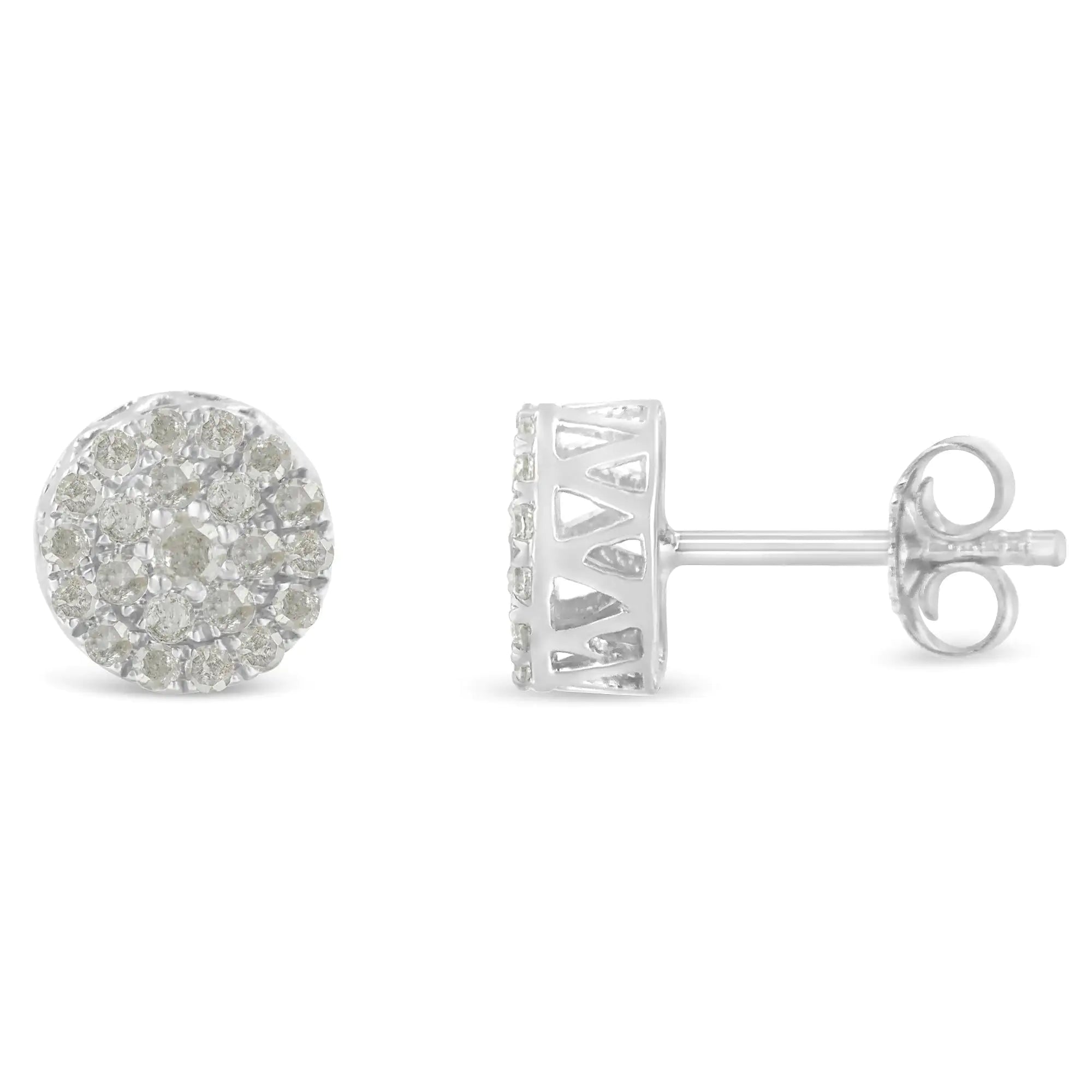 10K White Gold Diamond Cluster Stud Earrings (1 cttw, I-J Color, I2-I3 Clarity)