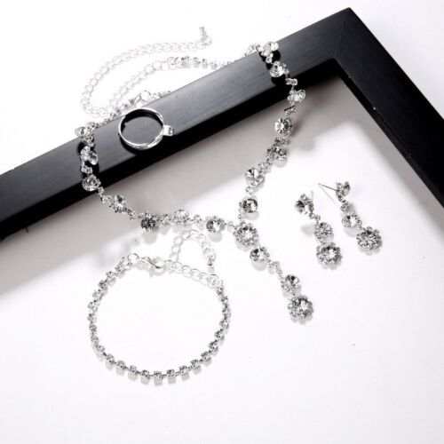 Silver Color Tone Crystal Tennis African Jewelry Set Earri Ng