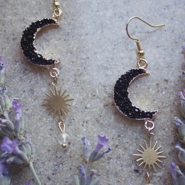 Charming Crescent Moon-Sun Earrings