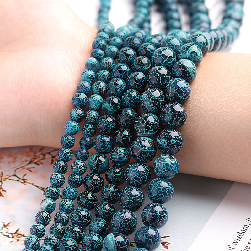 Natural Oxidized Agate Round Beads Cracked Texture Agate Scattered Beads Diy Handmade Beaded Material Semi-finished Products