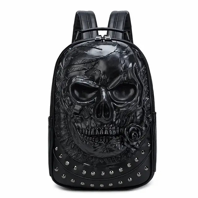 Thick Leather Casual Travel Bag With 3D Skull Design