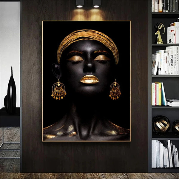 Black Gold African Woman Poster Abstract Canvas Painting