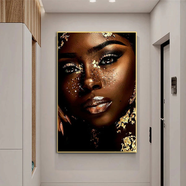Black Gold African Woman Poster Abstract Canvas Painting