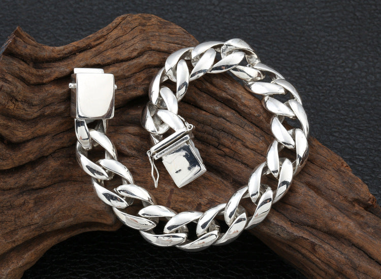 S925 Sterling Silver Fashion Ornament Personality Thick Type Korean Style Simple Glossy Bracelet