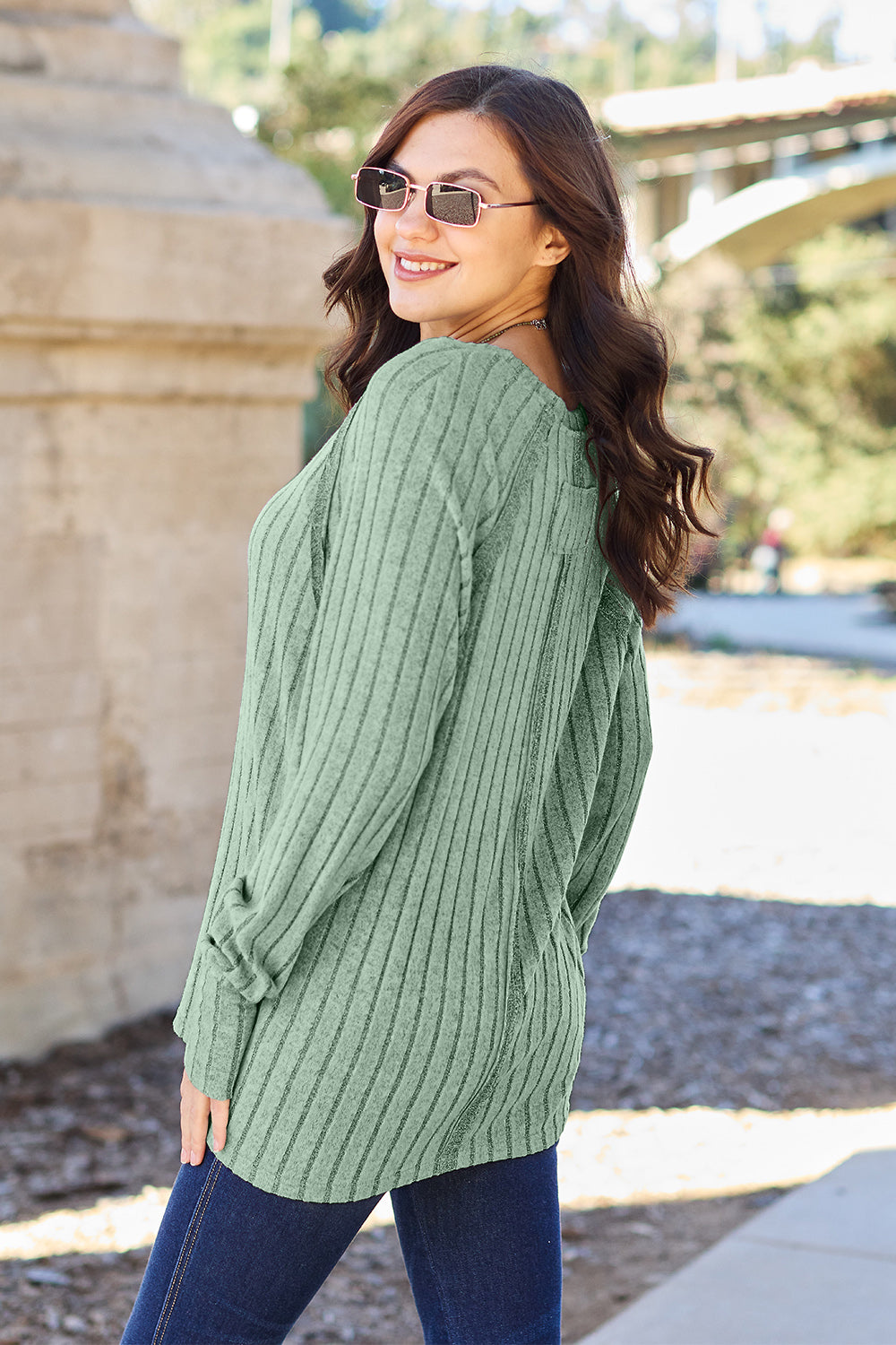 Basic Bae Full Size Ribbed Round Neck Long Sleeve Knit Top