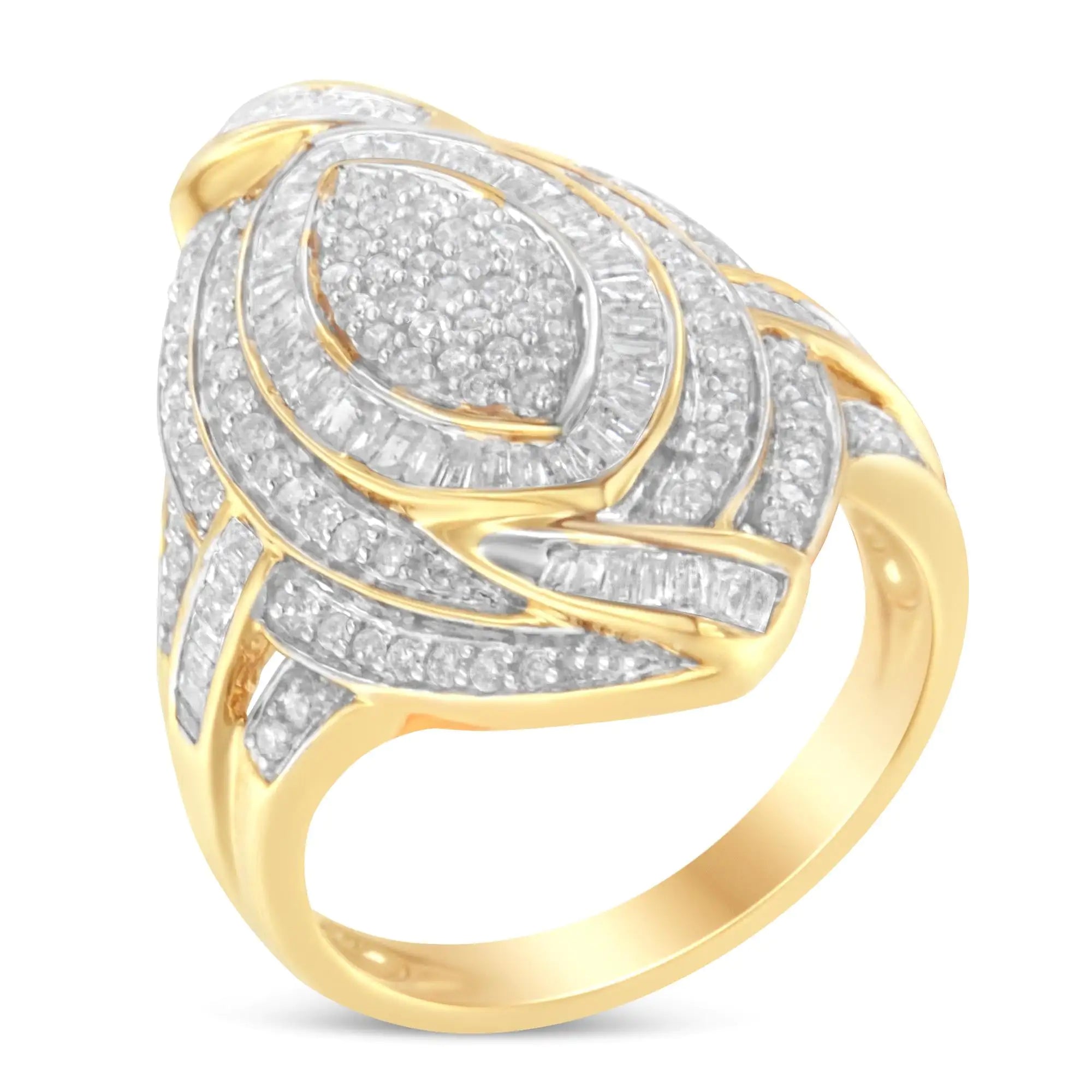 10K Yellow Gold Diamond Cocktail Ring (1 cttw, I-J Color, I2-I3 Clarity)