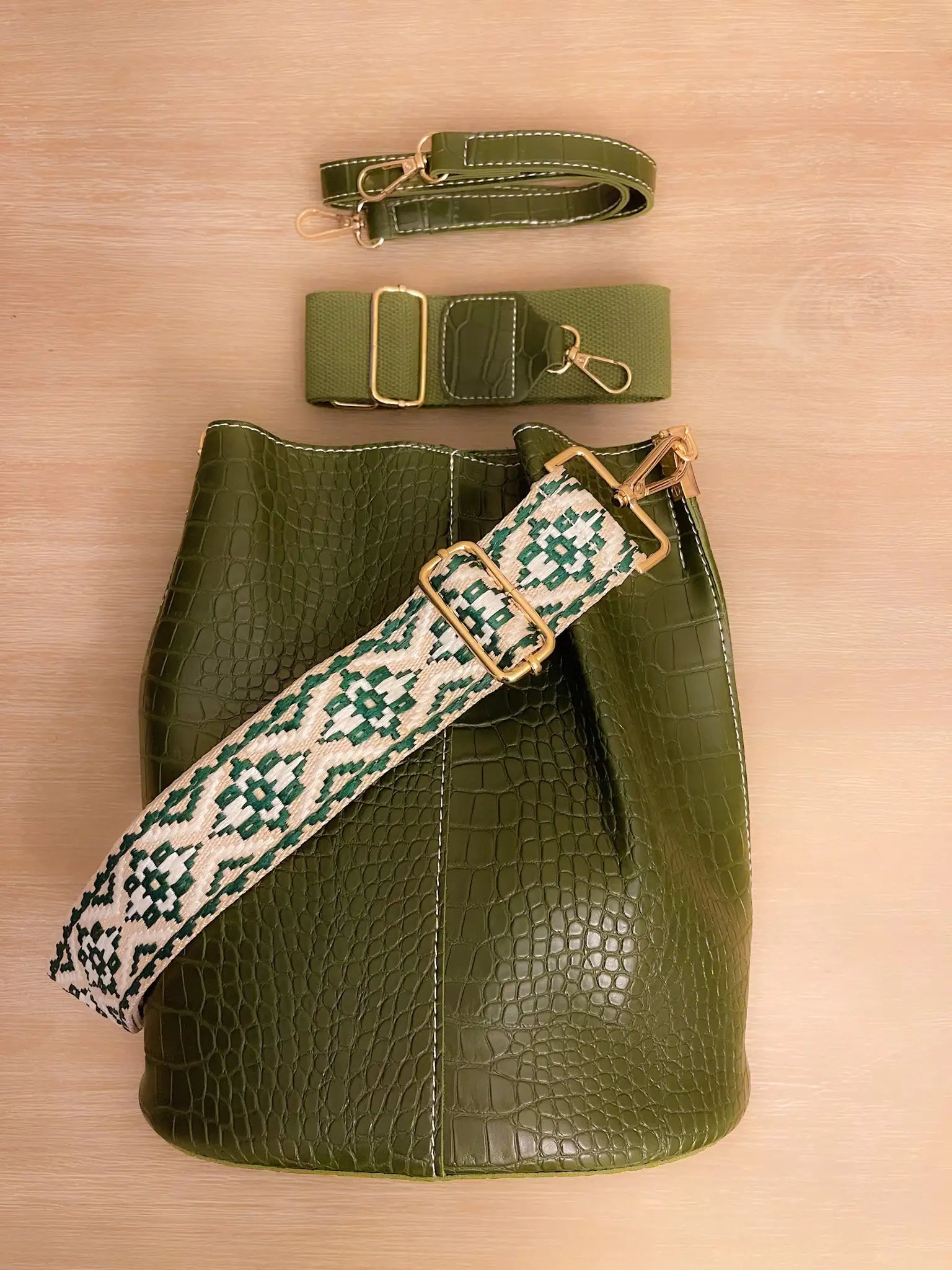 Blake Shoulder Bag -Olive Croc