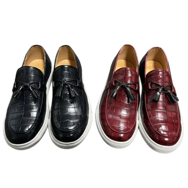 Crocodile Pattern Leather Tassel Loafers