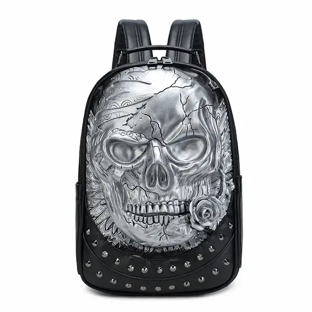 Thick Leather Casual Travel Bag With 3D Skull Design