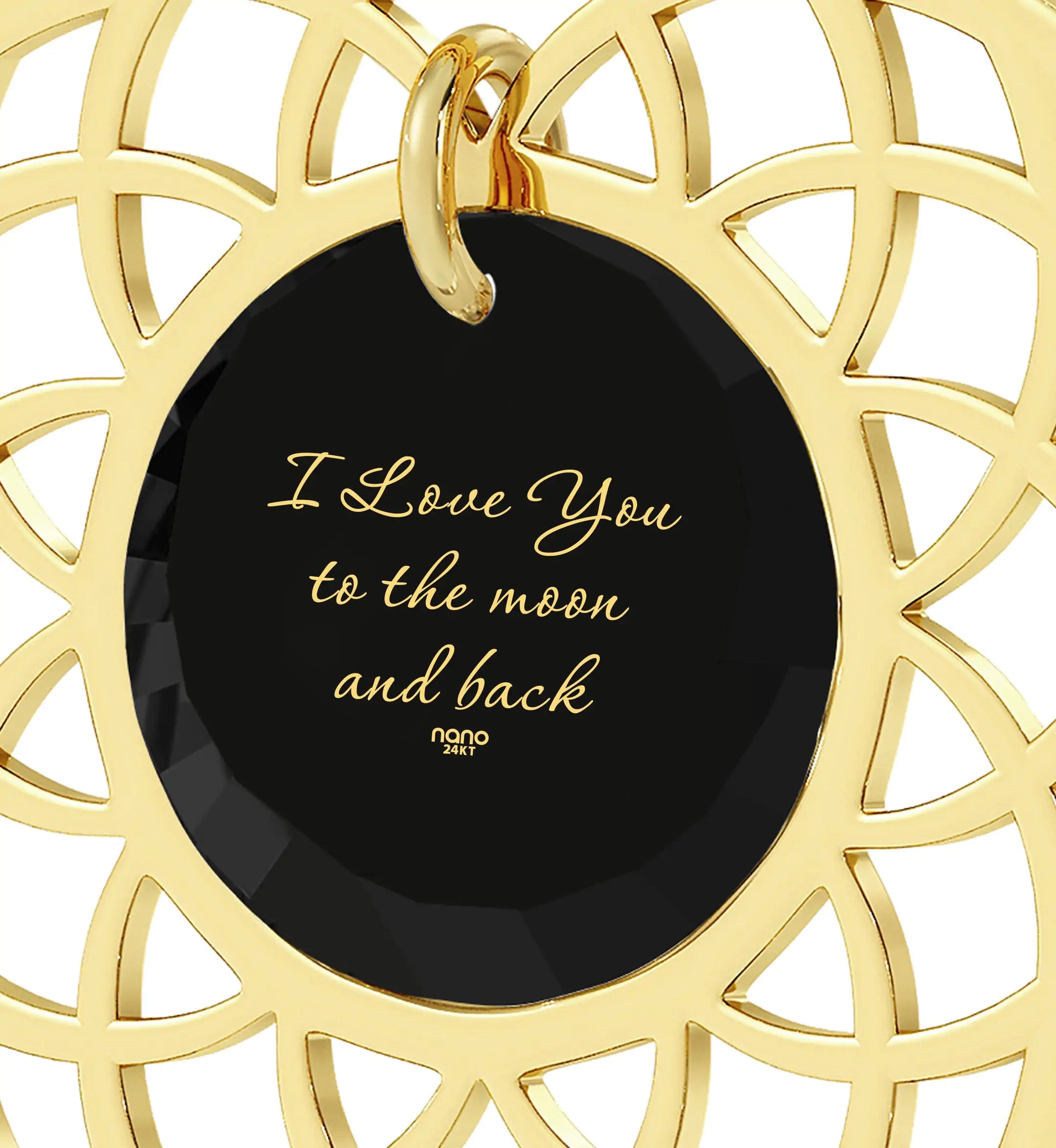 Gold Plated Silver I Love You To The Moon and Back Necklace Mandala Pendant 24k Gold Inscribed