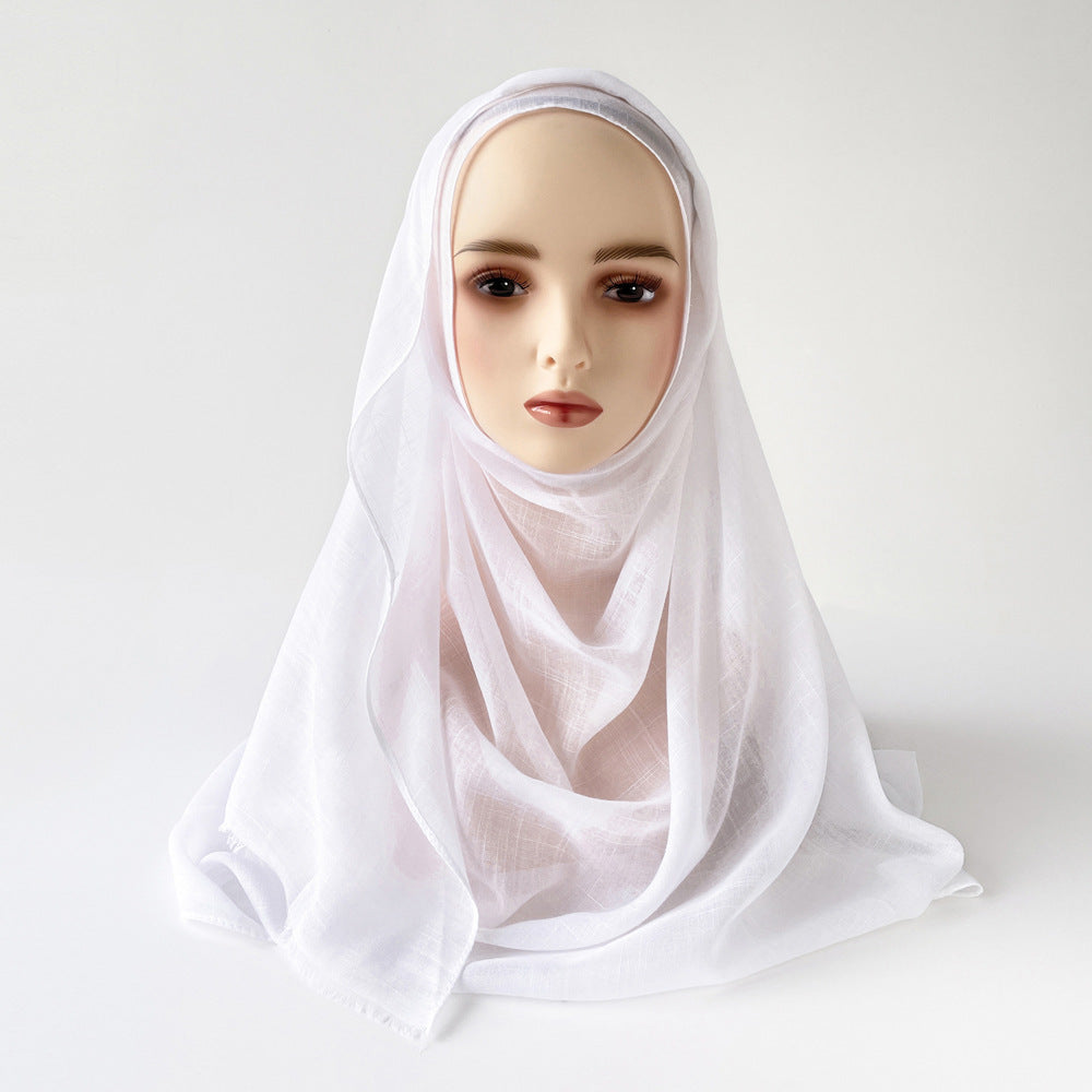 Muslim Kerchief Slub Cotton Scarf Tassel