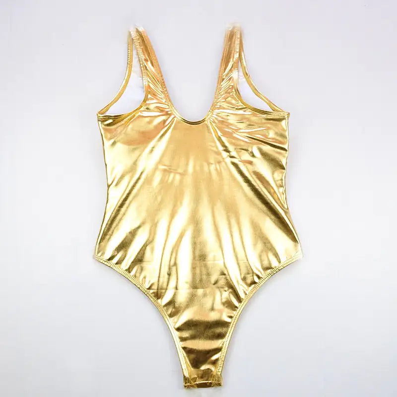 Sexy Shiny Gold/Silver Metallic Leather Swimsuit