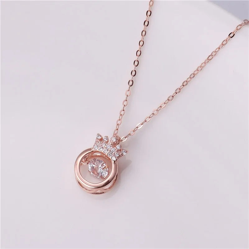 Rose-Gold Alloy Crown Throbbing Zircon Necklace