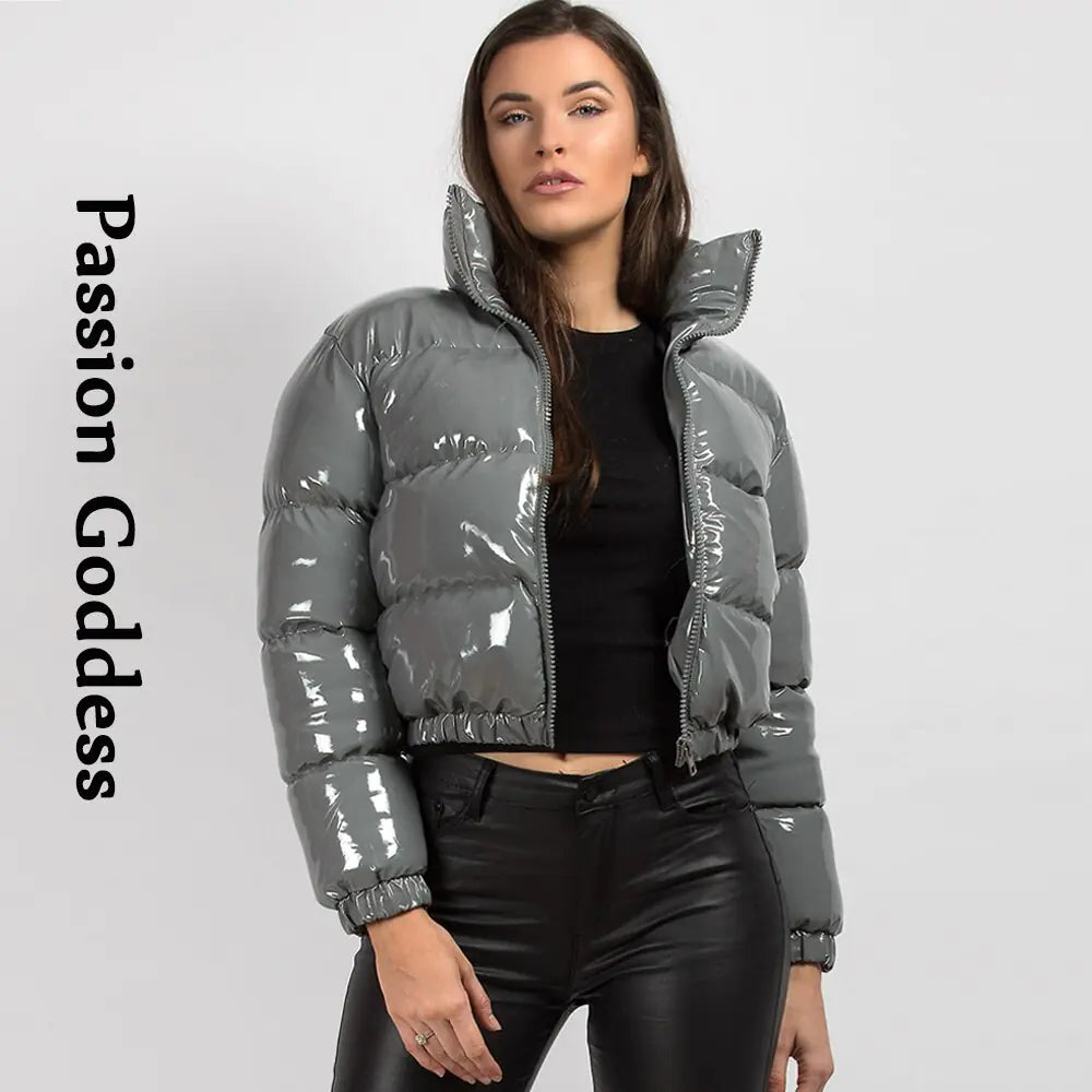 Shiny PU Leather Winter Jacket