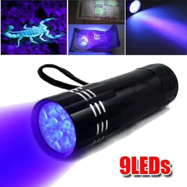 Purple White Dual Light Flashlight LED Ultraviolet Torch Zoom Retractable