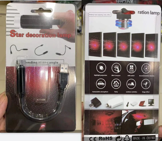 Proyector de atmósfera USB LED Starlight para automóviles y decoración del hogar