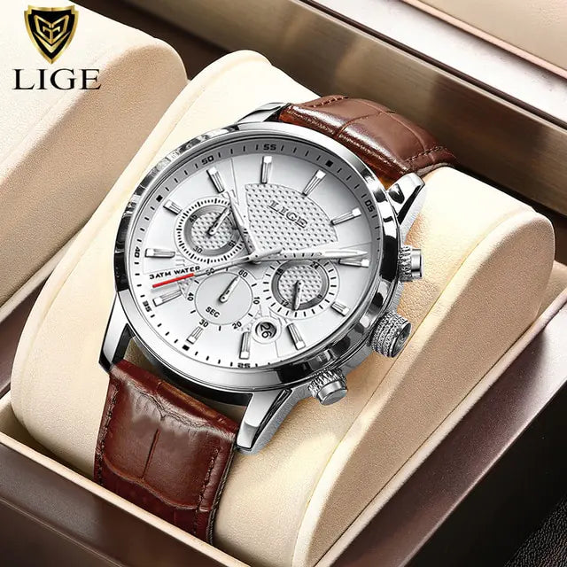 LIGE-relojes de cuarzo informales para hombre, pulsera de cuero de lujo, marca superior, novedad de 2023