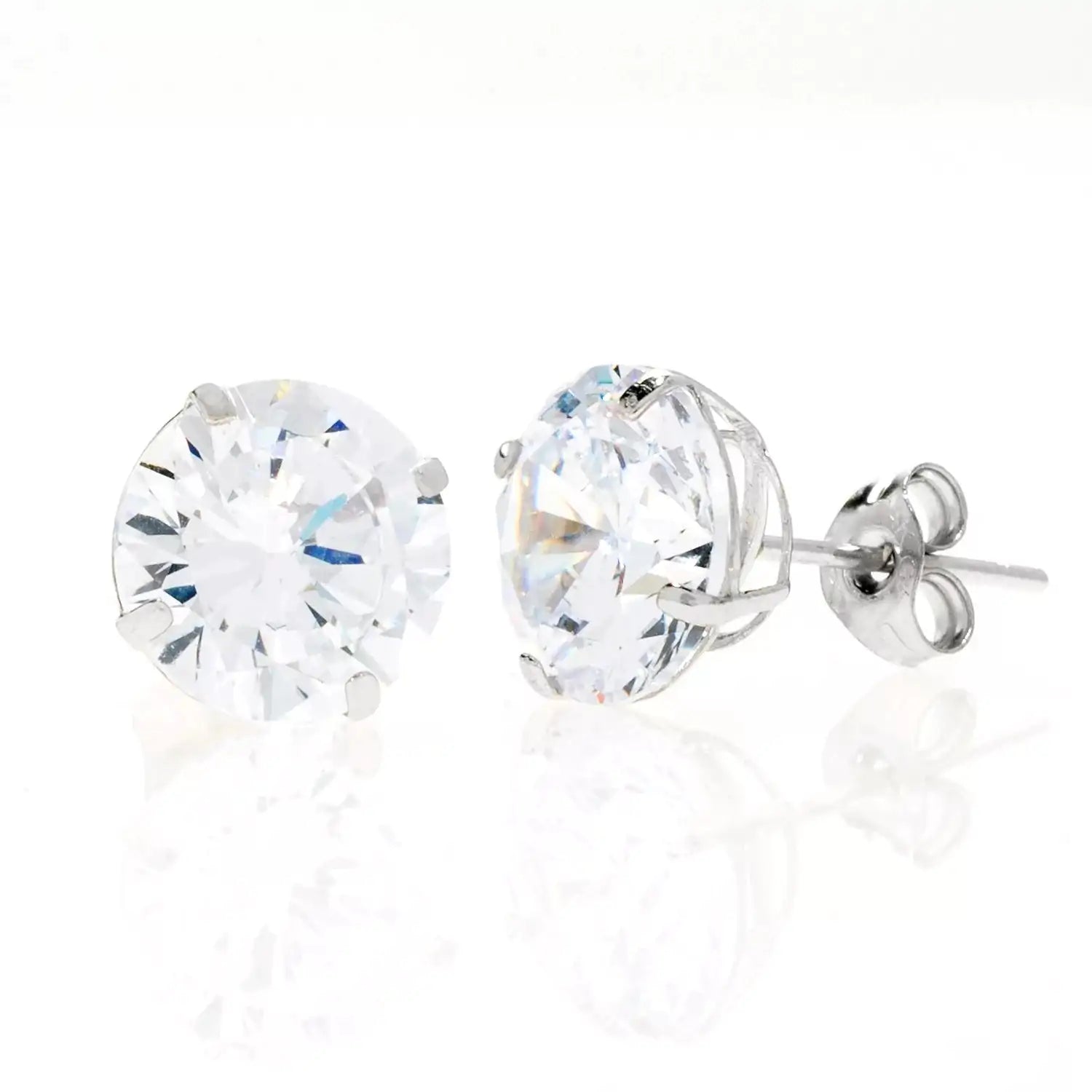 14K White Gold Round Basket Setting Simulated Round Diamond Stud Earrings