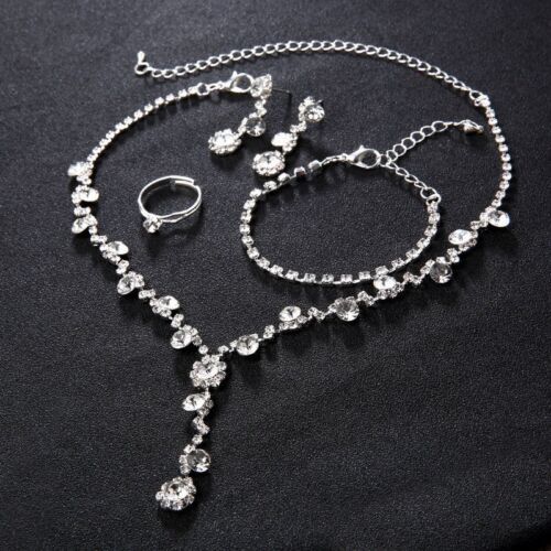 Silver Color Tone Crystal Tennis African Jewelry Set Earri Ng