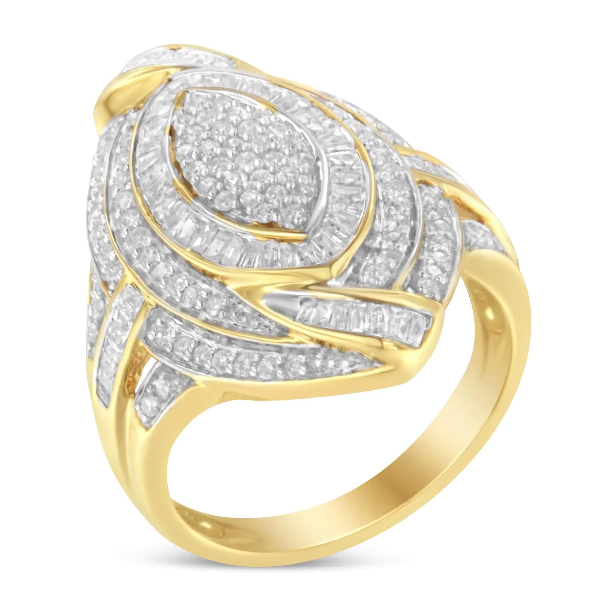 10K Yellow Gold Diamond Cocktail Ring (1 cttw, I-J Color, I2-I3 Clarity)