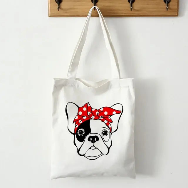 French Bulldog Print Canvas Tote Bag