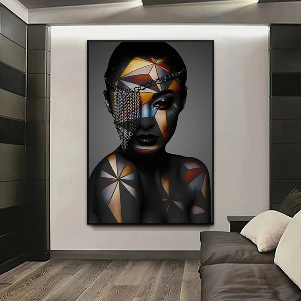 Geometric Makeup African Black Woman Canvas Painting Wall Art  Poster