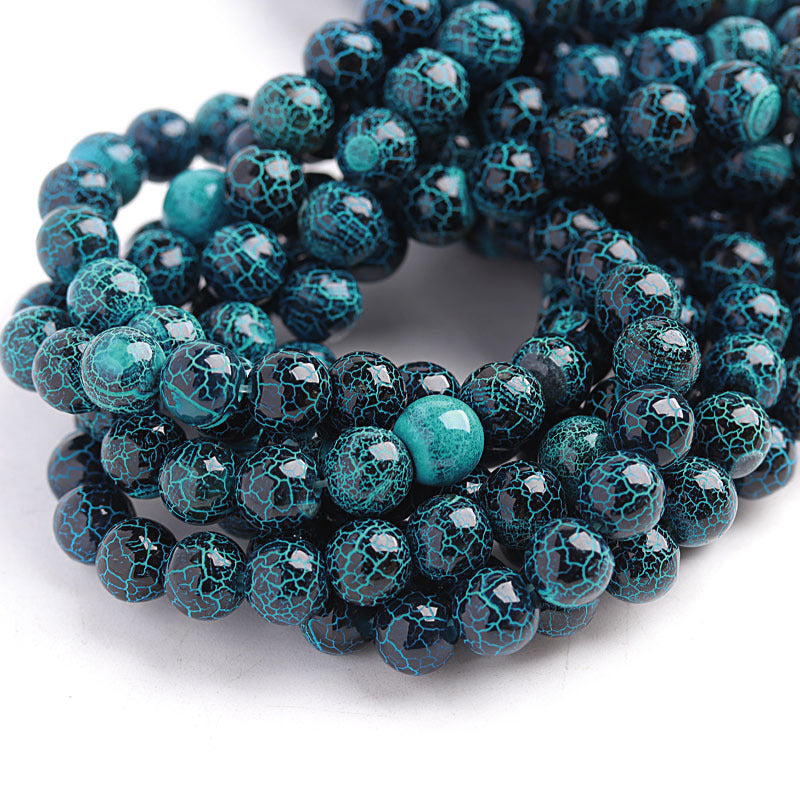 Natural Oxidized Agate Round Beads Cracked Texture Agate Scattered Beads Diy Handmade Beaded Material Semi-finished Products