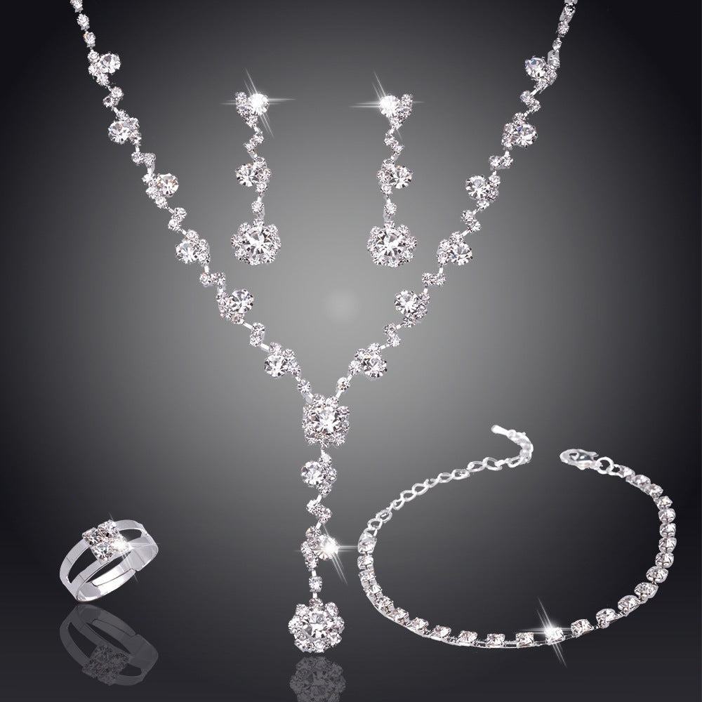 Silver Color Tone Crystal Tennis African Jewelry Set Earri Ng