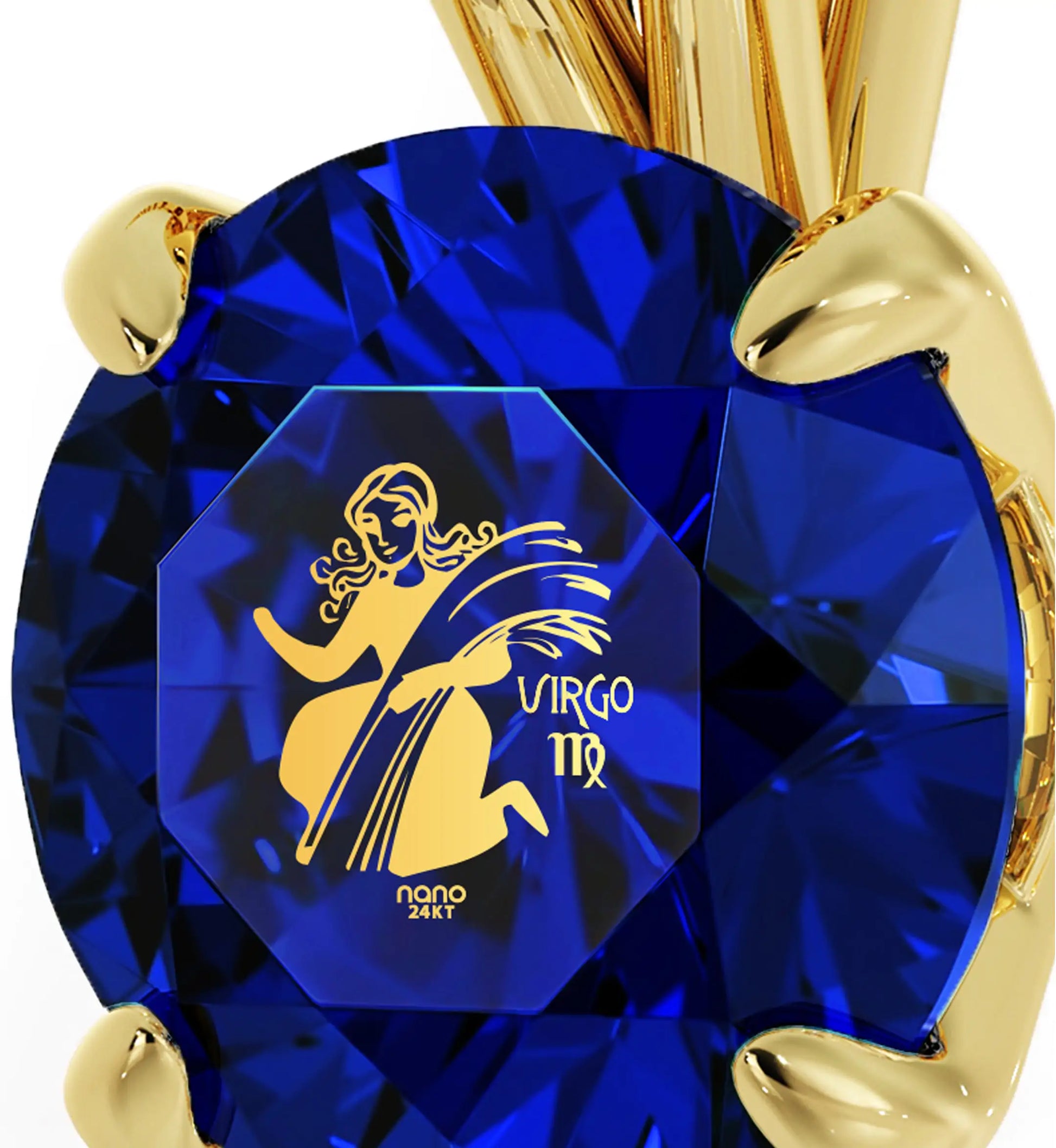 Gold Plated Silver Virgo Necklace Zodiac Pendant 24k Gold Inscribed on Crystal