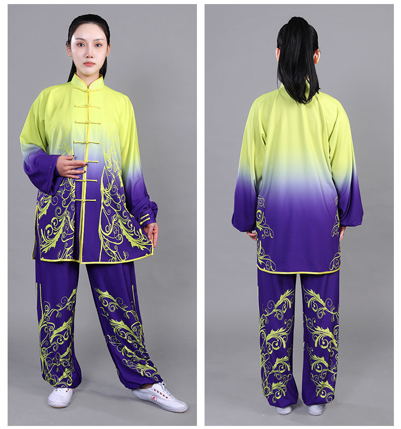 Stretch Cotton Gradient Hand-painted Tai Ji Suit Men And Women Martial Arts Shadowboxing Exercise Clothing