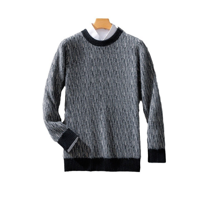 Pure Wool Men's Round Neck Loose Pullover Knitwear Business Thickened Underwear Sweater