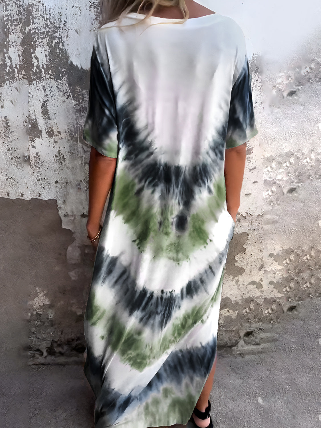 Full Size Pocketed Tie-Dye Short Sleeve Dress