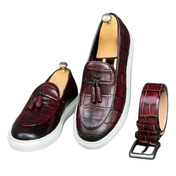 Crocodile Pattern Leather Tassel Loafers